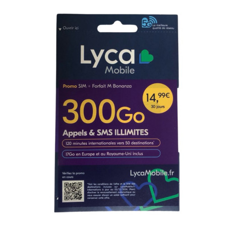 Carte SIM prépayée Lycamobile – Illimité + 300 Go sans abonnement