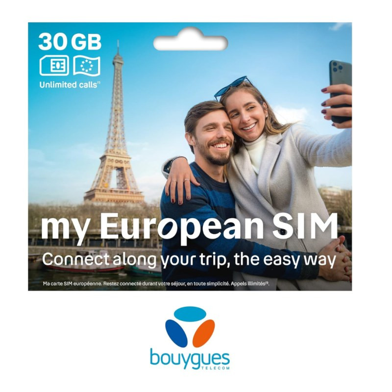 Prepaid SIM Card Bouygues My European – 30GB + Unlimited Calls & Texts Prepaid SIM Card Bouygues My European – 30GB + Unlimited Calls & Texts