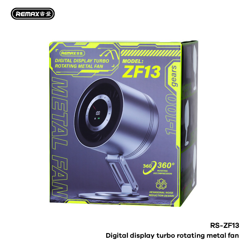Ventilateur Métallique Rotatif à Turbine à Affichage Numérique REMAX RS-ZF13 - Gris · Smarty Paris