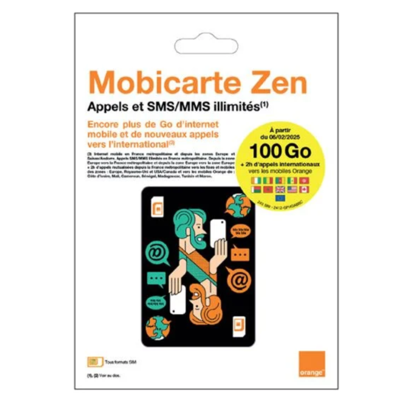 Carte SIM Prépayée Orange Mobicarte illimités + 100 Go d’Internet sans engagement Carte SIM Prépayée Orange Mobicarte illimités + 100 Go d’Internet sans engagement