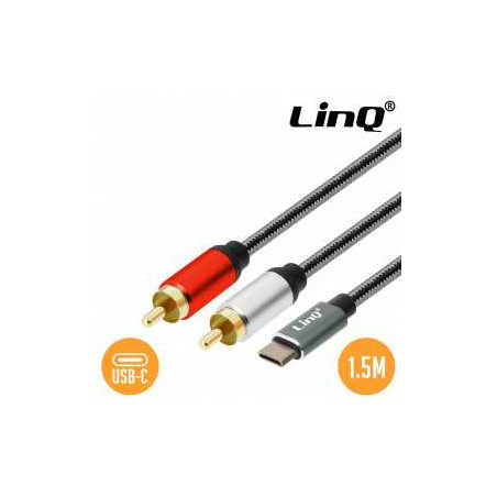 Câble Audio Type-C Mâle / 2 RCA Mâles Nylon Tressé 1.5m LinQ TPC3520 R