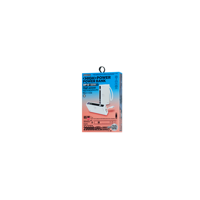 Power bank 20000mAh REMAX Wingle Series RPP-87 65W+22.5W Charge rapide câblée de type C avec poignée portative- Beige
