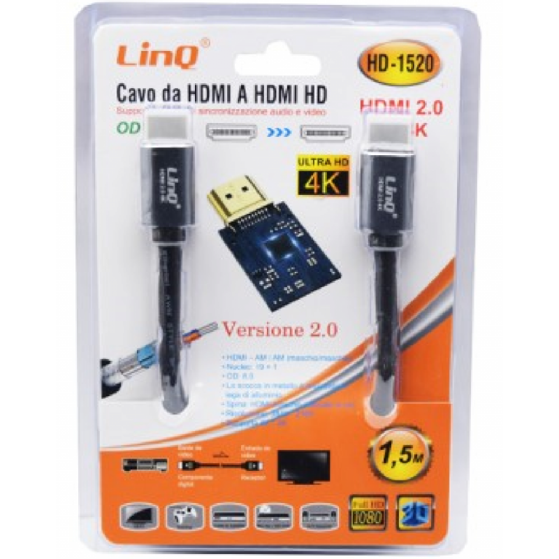 Câble HDMI Mâle / HDMI HD Mâle 1,5m LinQ HD-1520 Câble HDMI Mâle / HDMI HD Mâle 1,5m LinQ HD-1520
