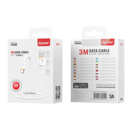 D-power F3005 USB-C cable 3 m white | Smarty
