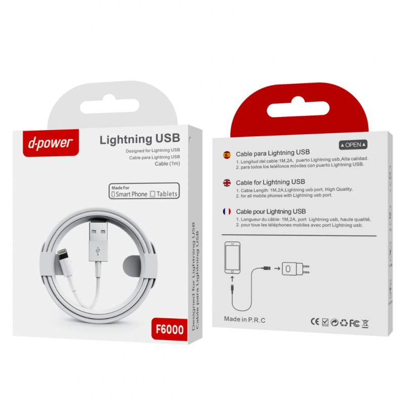 USB to Lightning Cable D-power F6000 – 1 m White USB to Lightning Cable D-power F6000 – 1 m White