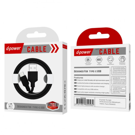 D-power F6002 USB-C Cable 1 m Black