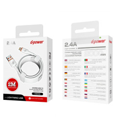 D-power F2003 USB to Lightning Cable 2 m White