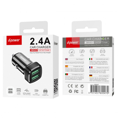 D-power J8503 2-Port USB Car Charger Black
