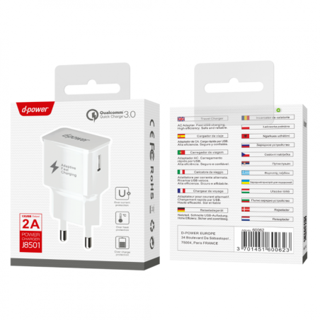 Adaptateur Secteur USB à Recharge Rapide - D- | Smarty Paris