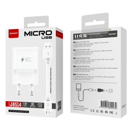 D-power J8514 Micro USB Charger Kit White