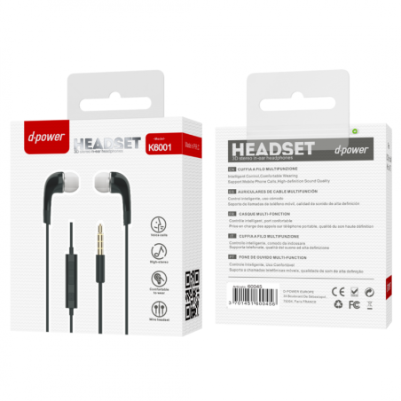Hands-Free Earphones D-power K6001 S3 – 3.5 mm Jack Black