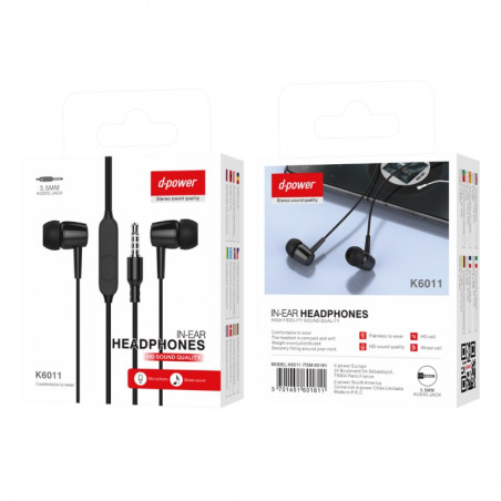 D-power K6011 Jack Earphones Black | Smarty