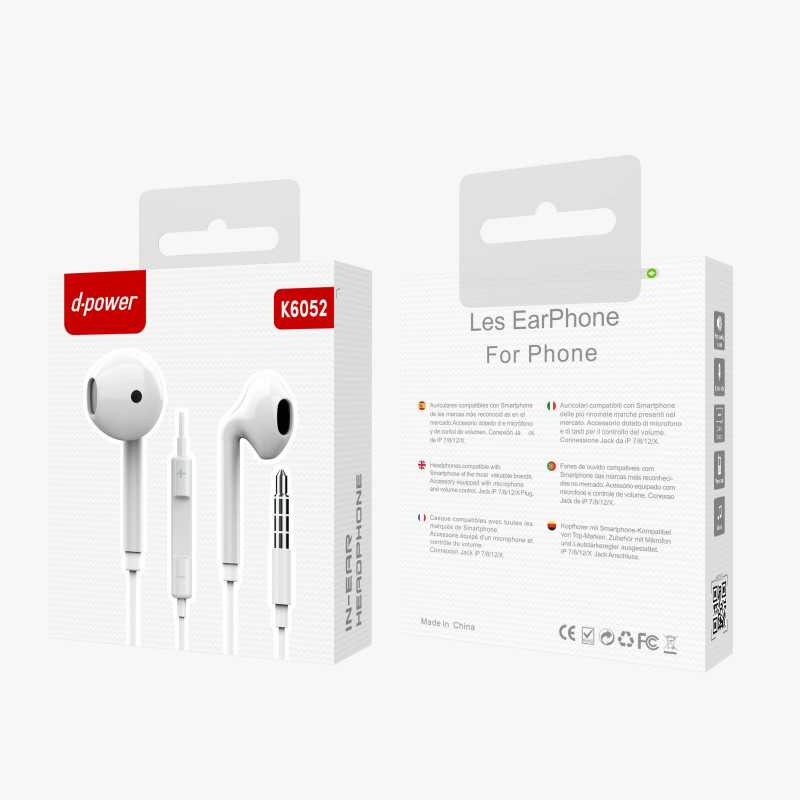 Ecouteurs Kit Main Libre Jack - D-power K6052 - Blanc Ecouteurs Kit Main Libre Jack - D-power K6052 - Blanc