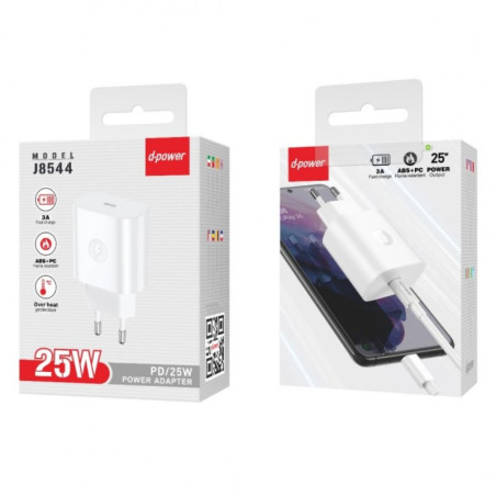 Adaptateur secteur D-power J8544 – USB-C 25W PD Noir