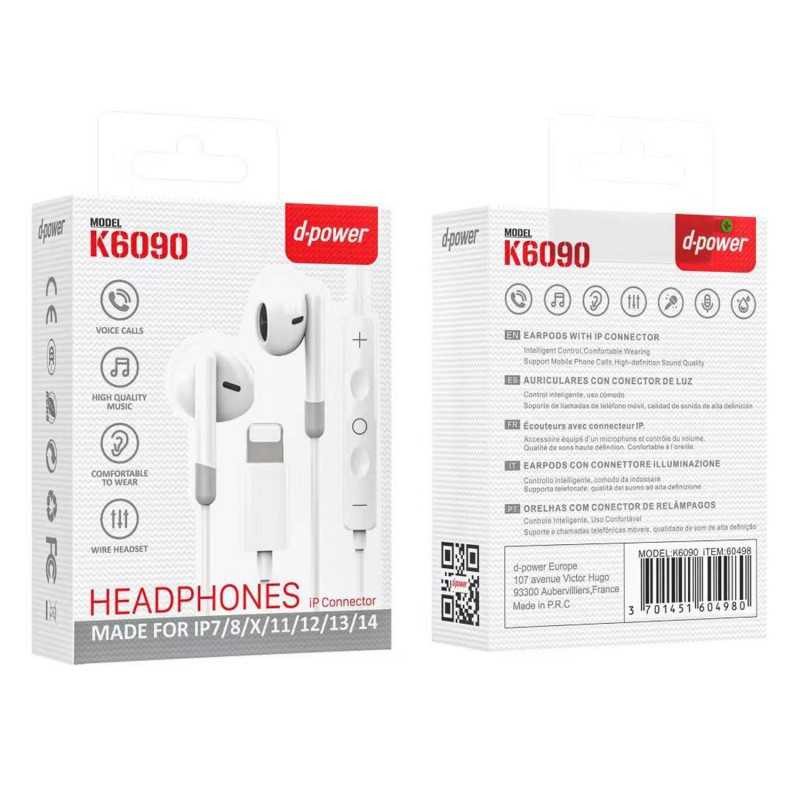 Ecouteurs Kit Main Libre Lightning (Connexion Directe) - D-power K6090 Ecouteurs Kit Main Libre Lightning (Connexion Directe) - D-power K6090