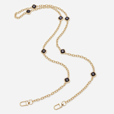 Collier de coque de téléphone maille dorée – Pierres noires 112 cm