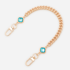 Phone case necklace gold mesh blue stones 30 cm