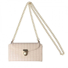Beige crocodile-effect phone bag gold clasps