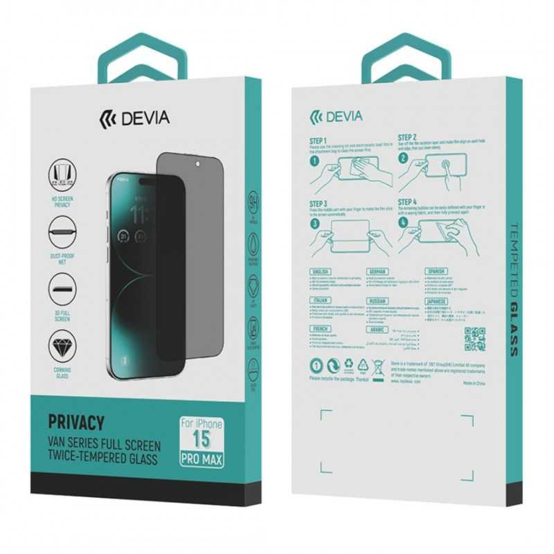 Privacy Tempered Glass Devia Van Series – iPhone 15 Pro Max Black Privacy Tempered Glass Devia Van Series – iPhone 15 Pro Max Black