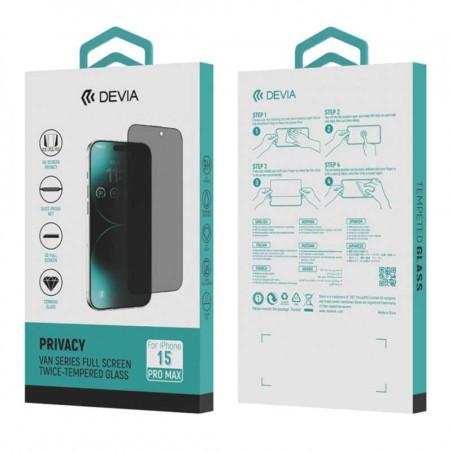 Verre anti-espion Devia iPhone 15 Pro Max | Smarty