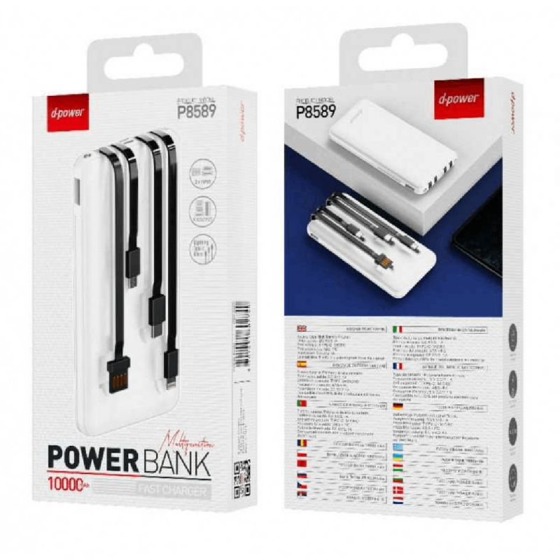 Power Bank 10000mAh - D-power P8589 - Blanc Power Bank 10000mAh - D-power P8589 - Blanc