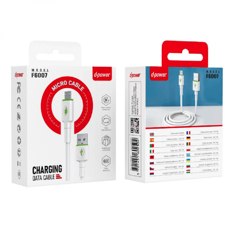 USB / Micro cable D-power F6007 – 1m white