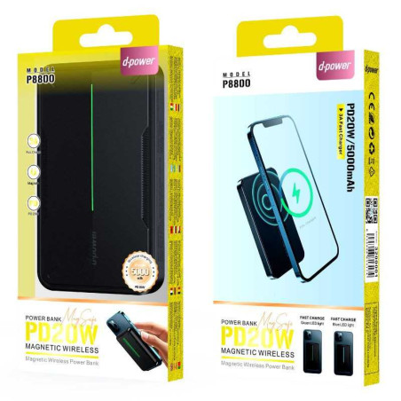 Batterie externe MagSafe D-power P8800 – 5 000 mAh PD 20 W Noir