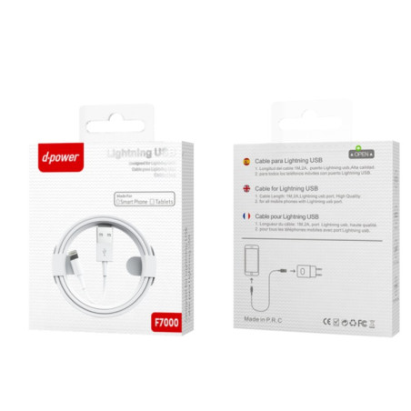 Cable D-power F7000 Lightning to USB – 1 m White
