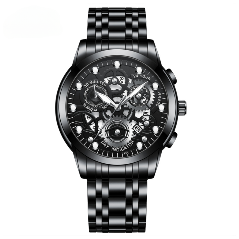 Montre Homme Lumineux Étanche en Acier Inoxydable 2451HH - Noir Montre Homme Lumineux Étanche en Acier Inoxydable 2451HH - Noir
