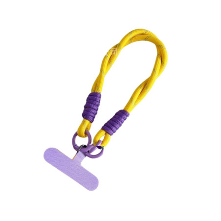 Phone lanyard ECO – nylon, purple card, yellow with gray line, 30 cm