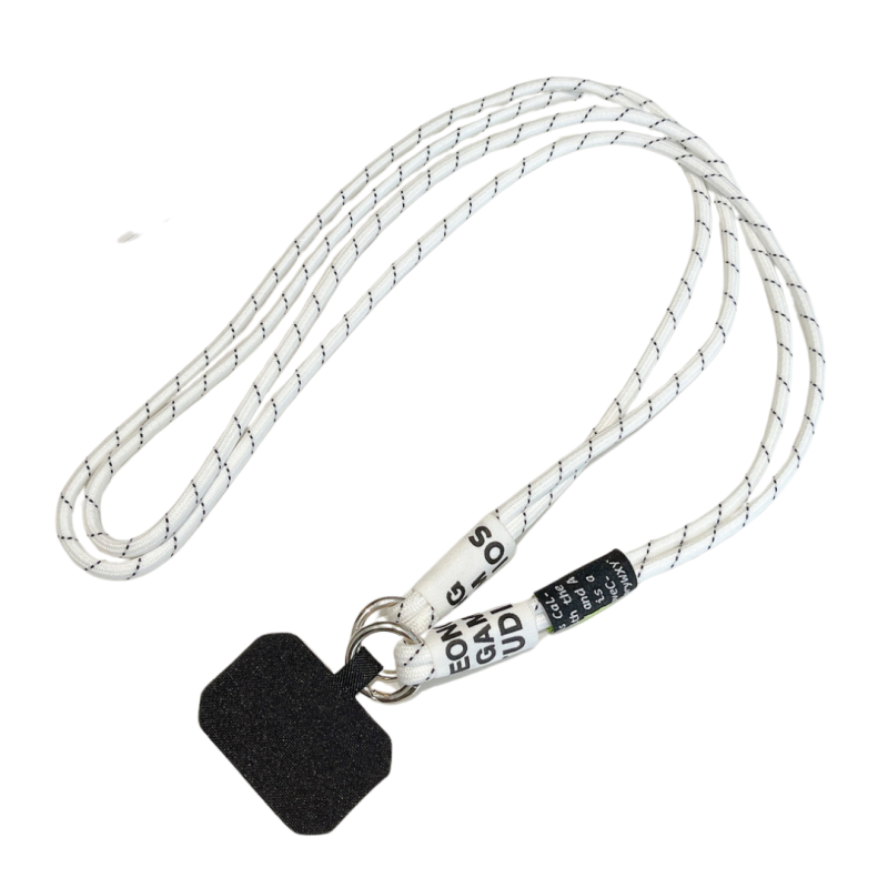 Phone lanyard ECO – nylon, black card, white, black, 1 m Phone lanyard ECO – nylon, black card, white, black, 1 m