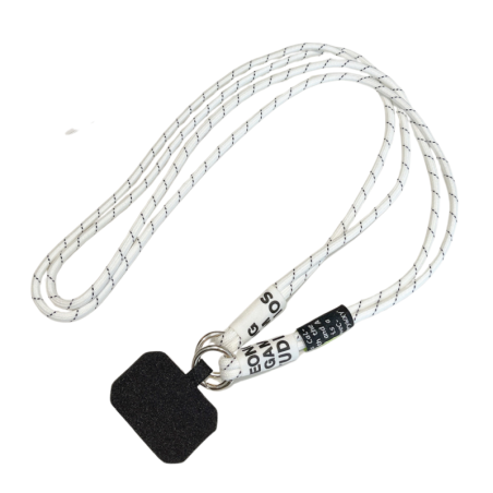 Phone lanyard ECO – nylon, black card, white, black, 1 m