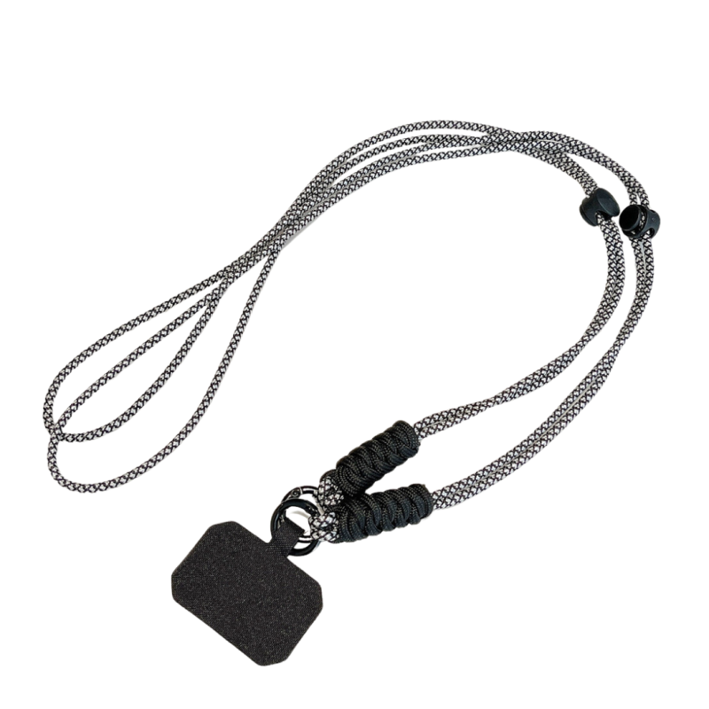 Phone lanyard ECO – nylon, black card, black, gray, 1 m Phone lanyard ECO – nylon, black card, black, gray, 1 m