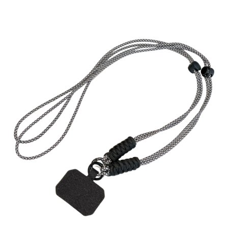 Phone lanyard ECO – nylon, black card, black, gray, 1 m