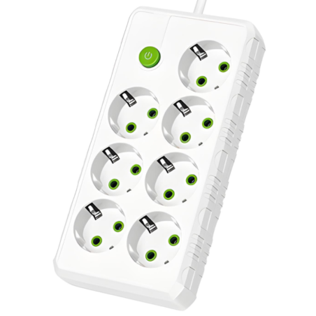 Power Strip INCOALUXE 7 EU Outlets – White 2m
