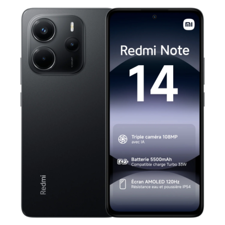 Xiaomi Redmi Note 14 4G 256 Go Noir Minuit Avec NFC - Neuf