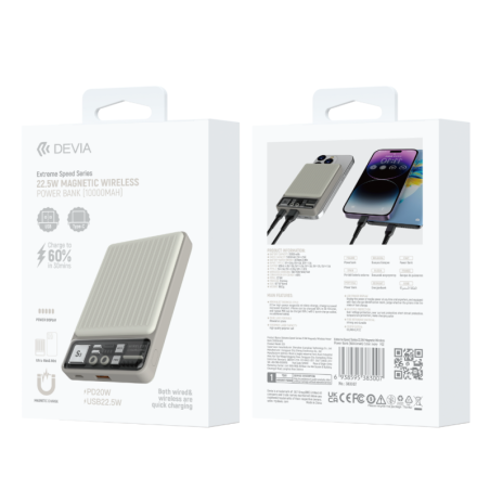 Magnetic Wireless Power Bank Devia Extreme Speed S28 – 10,000 mAh 22.5W White