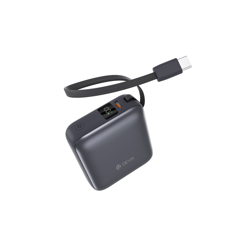 Power Bank Devia Ultra1 – 10,000mAh, PD 35W, Built-in Cable, Gray