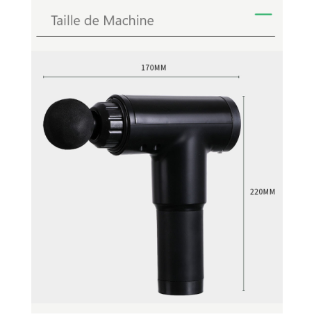 Pistolet de massage ECO – Noir, 4 têtes 6 vitesses