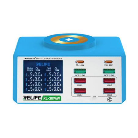 Chargeur à 8 Ports Avec Affichage Numérique + Charge Sans Fil - 100W RELIFE RL-309AW