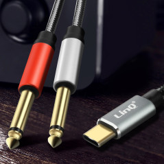Audio cable LinQ USB-C to dual 6.35 mm jack - 1.5 m braided nylon KL6309