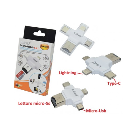 Lecteur de cartes LinQ OTG7976 – Micro SD 4-en-1 Lightning / USB-C / Micro USB