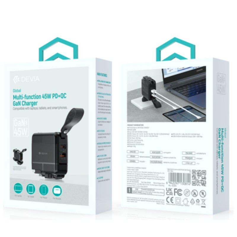 Chargeur GaN Devia Global – 45W PD + QC, noir Chargeur GaN Devia Global – 45W PD + QC, noir