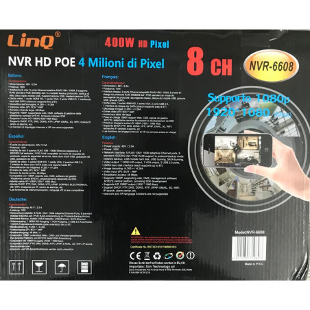 NVR Recorder LinQ NVR-6608 – H.265, 8 PoE channels, 4MP