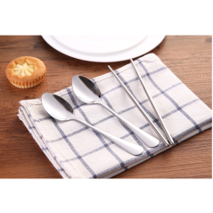 Blue stainless steel camping cutlery set ECO | Smarty