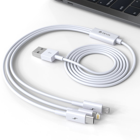 Câble 3-en-1 Devia Smart Series – USB, Micro USB, Lightning, USB-C 1,2 m Blanc