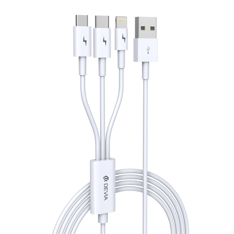 Câble 3-en-1 Devia Smart Series – USB, Micro USB, Lightning, USB-C 1,2 m Blanc