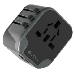 Adaptateur de voyage Devia - US/EU/UK/CN/AU, 2 USB 5V 2,4A