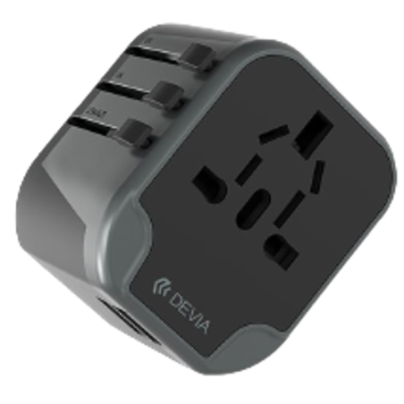 Adaptateur de voyage Devia - US/EU/UK/CN/AU, 2 USB 5V 2,4A