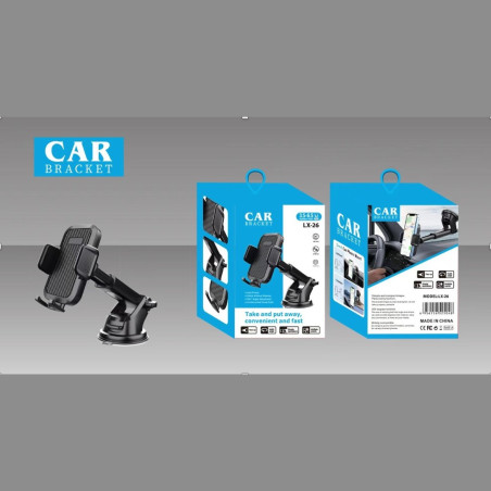 Support téléphone voiture universel à ventouse 2-en-1 LX-26 – Noir